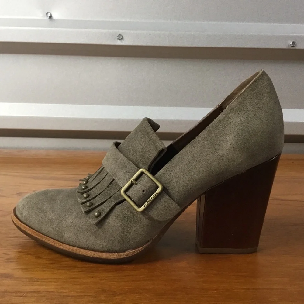 Kork-Ease Prim Mosto Suede Kiltie Pump Heel K63422 Women Size 7.5 Khaki Gray